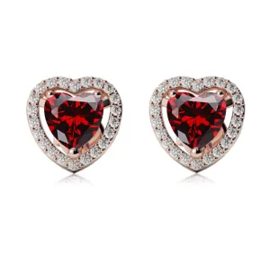 10k Rose Gold Plated 2 Ct Created Halo Heart Garnet Stud Earrings