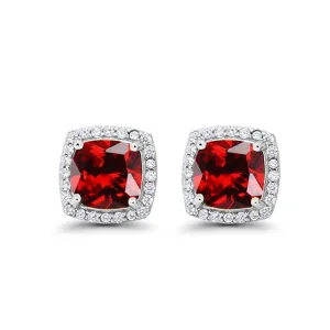 10k White Gold Plated 2 Ct Created Halo Princess Cut Garnet Stud Earrings