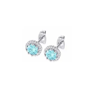 10k White Gold Plated 3 Ct Created Halo Round Aquamarine Stud Earrings