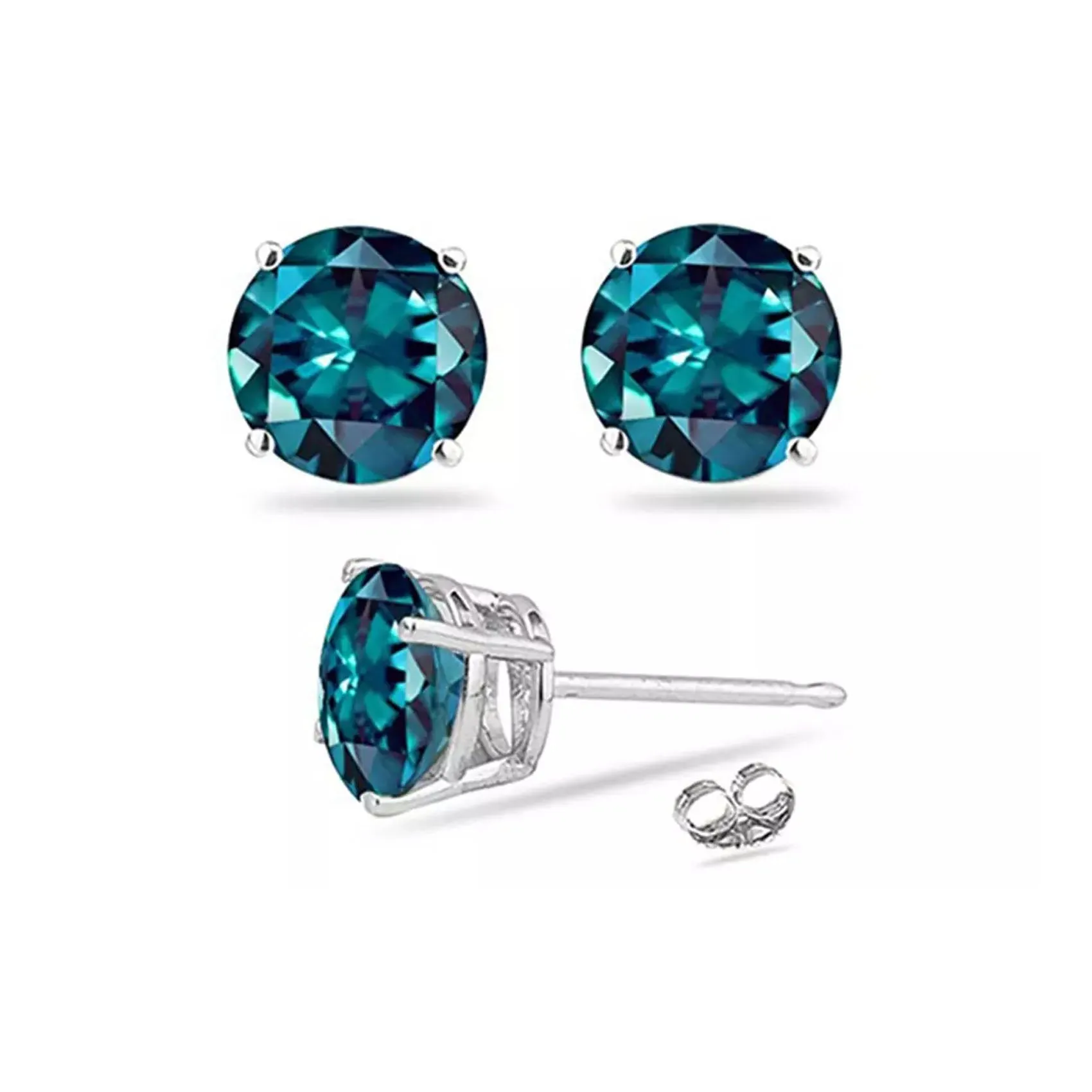 10k White Gold Plated 3 Ct Round Created Alexandrite Sapphire Stud Earrings