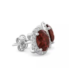 10k White Gold Plated 3 Ct Round Created Garnet Halo Stud Earrings