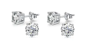 10k White Gold Plated Created White Sapphire 1/2Ct Round Pack of Two Stud Earrings