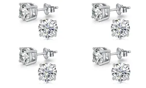 10k White Gold Plated Created White Sapphire 3Ct Round Pack of Four Stud Earrings