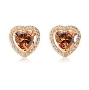 10k Yellow Gold Plated 3 Ct Created Halo Heart Citrine Stud Earrings