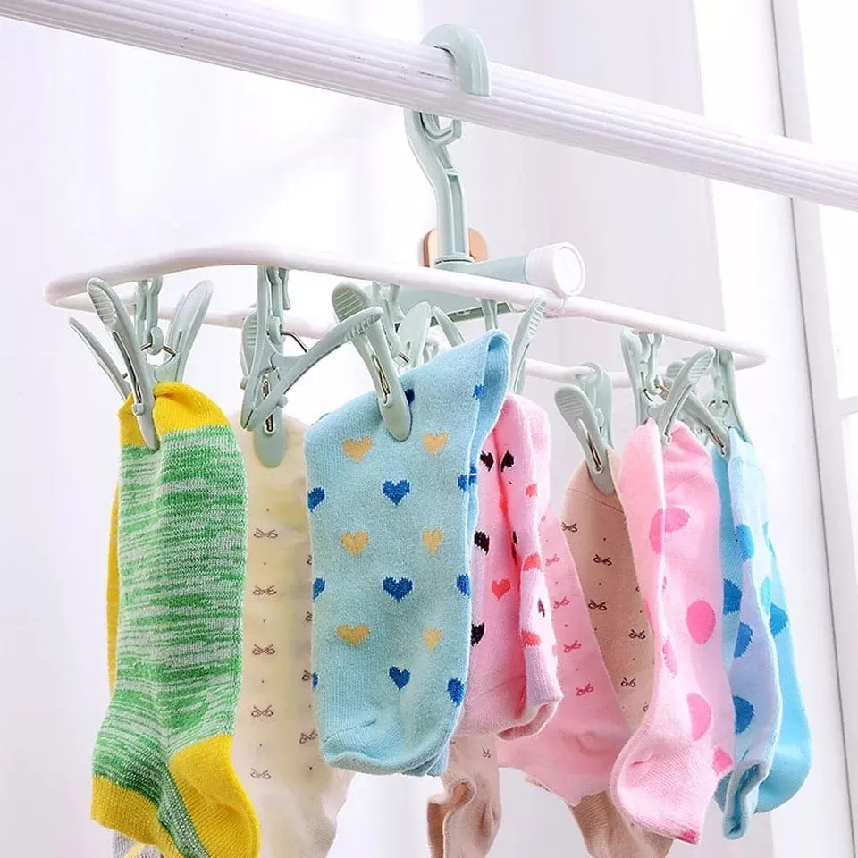 12 Clip Folding Drying Rack, Multifunctional Foldable Drying Hanger, Socks & Clothes Clamps Dryer