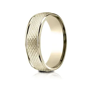 14 Karat Yellow Gold 7.5mm Comfort-fit Round Edge Mesh Center Design Band