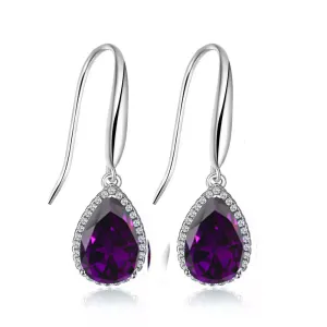 14k White Gold Plated 1 Ct Created Alexandrite Teardrop Earrings