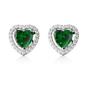 14k White Gold Plated 1 Ct Created Halo Heart Emerald Stud Earrings