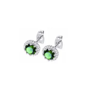 14k White Gold Plated 1/2 Ct Created Halo Round Emerald Stud Earrings