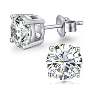 14k White Gold Plated 1/2 Ct Round Created White Sapphire Stud Earrings