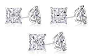 14k White Gold Plated 1/2Ct Princess Cut White Sapphire Set Of Three Stud Earrings