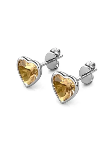 14k White Gold Plated  2 Carat Heart Created Champagne Stud Earrings