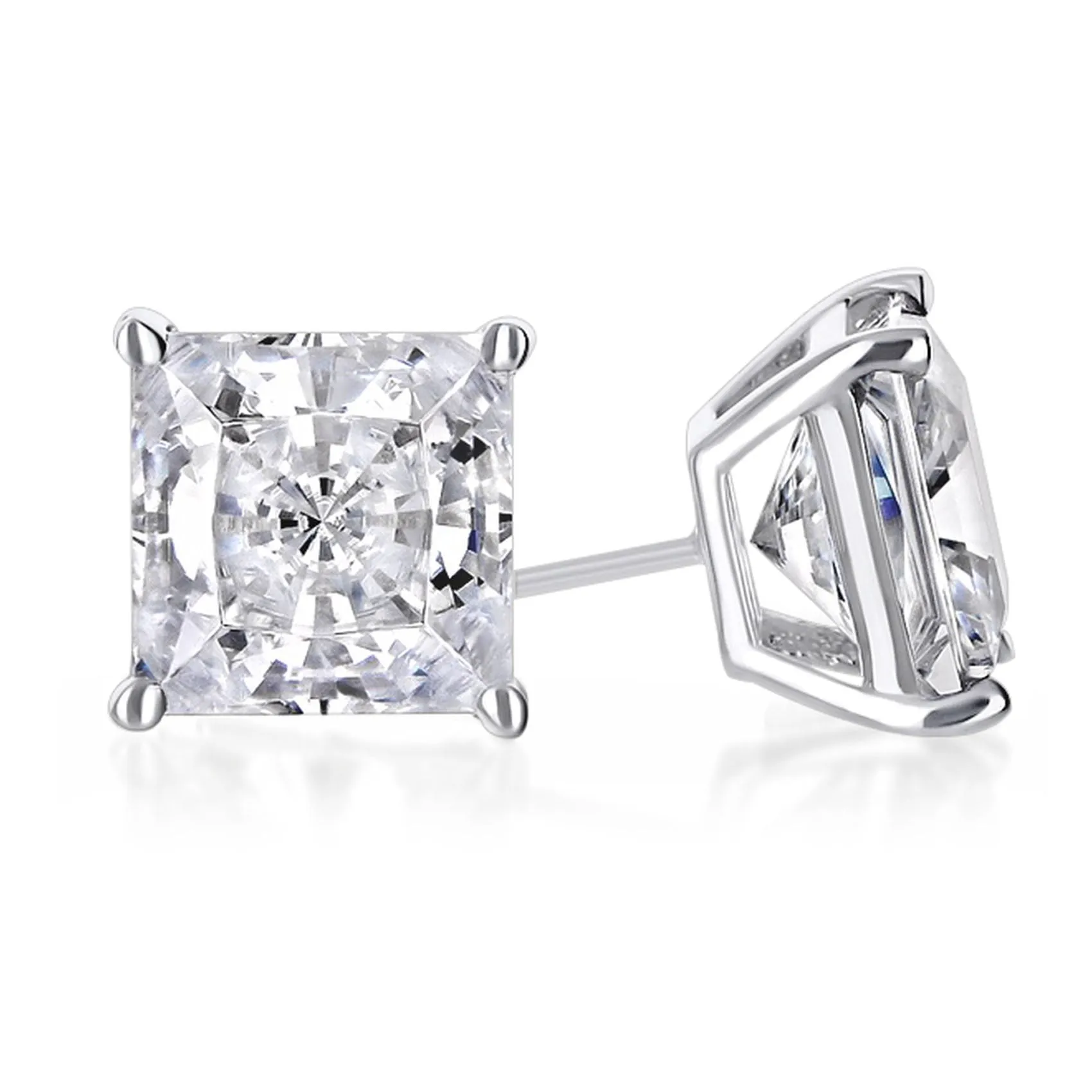 14k White Gold Plated 2 Ct Created White Sapphire Princess Cut Stud Earrings