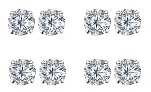 14k White Gold Plated 3Ct Round White Sapphire Set Of Four Stud Earrings