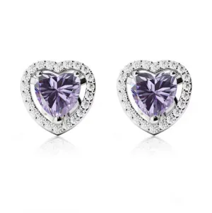 14k White Gold Plated 4 Ct Created Halo Heart Tanzanite Stud Earrings