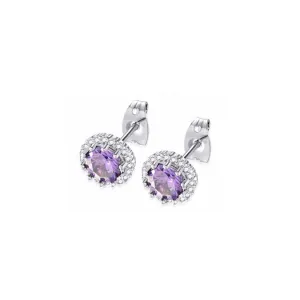 14k White Gold Plated 4 Ct Created Halo Round Amethyst Stud Earrings