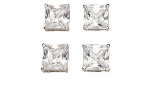 14k White Gold Plated 6mm 1Ct Square Cut White Sapphire Set Of Two Stud Earrings