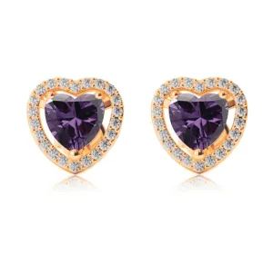 14k Yellow Gold Plated 1 Ct Created Halo Heart Amethyst Stud Earrings