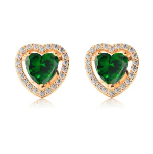 14k Yellow Gold Plated 4 Ct Created Halo Heart Emerald Stud Earrings