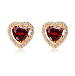 14k Yellow Gold Plated 4 Ct Created Halo Heart Garnet Stud Earrings