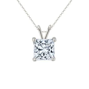 18K White Gold 1 Carat Created Cubic Zirconia Princess Stud Necklace Plated 18 inch