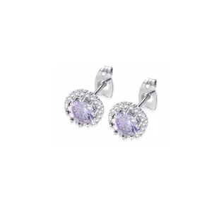 18k White Gold Plated 1/2 Ct Created Halo Round Tanzanite Stud Earrings