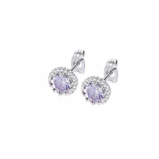 18k White Gold Plated 3 Ct Created Halo Round Tanzanite Stud Earrings