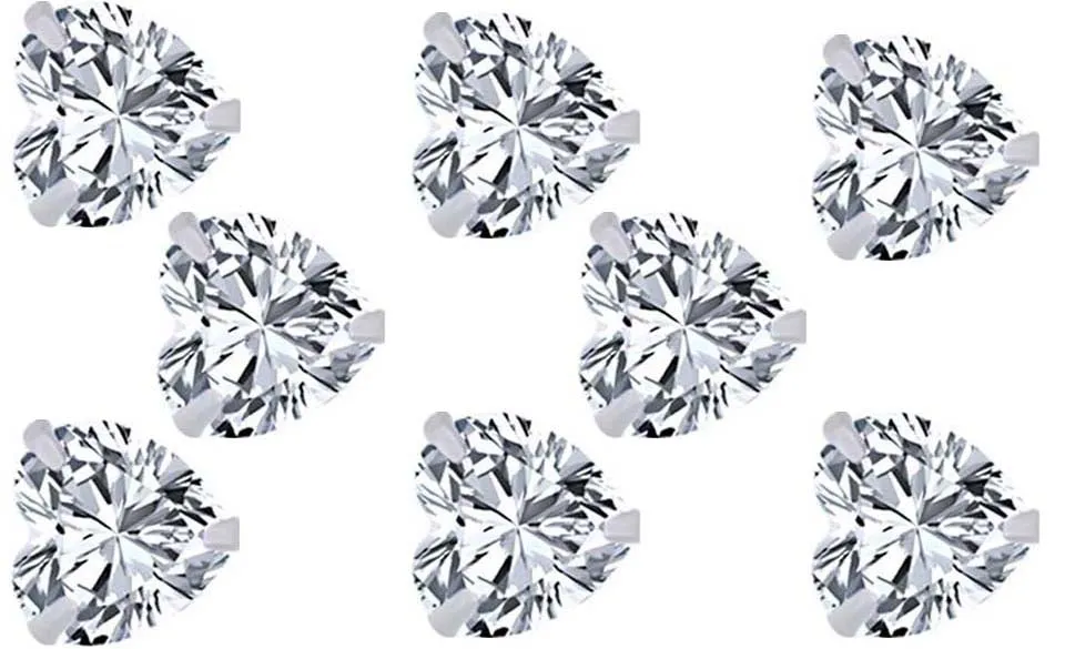 18k White Gold Plated 4mm 1/2Ct Heart White Sapphire Set Of Four Stud Earrings