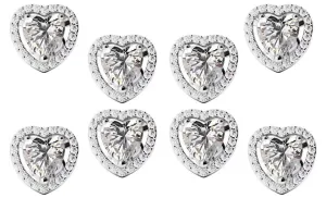 18k White Gold Plated 4mm 2Ct Heart White Sapphire Set of Four Halo Stud Earrings