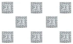 18k White Gold Plated 6mm 1/2Ct Princess Cut White Sapphire Set of Four Halo Stud Earrings