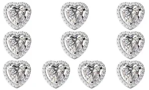 18k White Gold Plated 6mm 2Ct Heart White Sapphire Set of Five Halo Stud Earrings