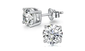 18k White Gold Plated Created White Sapphire 3Ct Round Stud Earrings