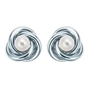 18K White Gold Plated White Freshwater Pearl Round 2 CT Stud Earrings