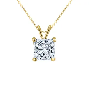 18K Yellow Gold 3 Carat Created Cubic Zirconia Princess Stud Necklace Plated 18 inch