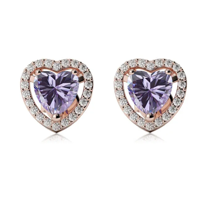 24k Rose Gold Plated 1/2 Ct Created Halo Heart Tanzanite Stud Earrings