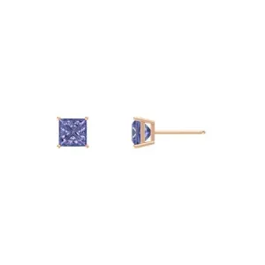 24k Rose Gold Plated 2 Cttw Tanzanite Square Stud Earrings