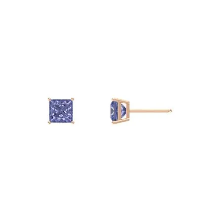 24k Rose Gold Plated 2 Cttw Tanzanite Square Stud Earrings