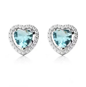 24k White Gold Plated 2 Ct Created Halo Heart Aquamarine Stud Earrings