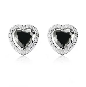 24k White Gold Plated 2 Ct Created Halo Heart Black Sapphire Stud Earrings