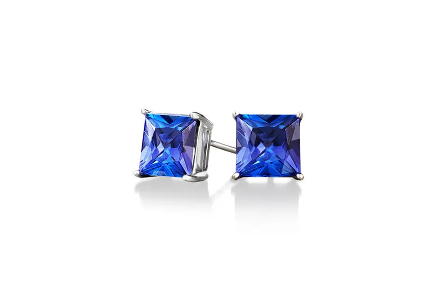 24k White Gold Plated 2 Cttw Tanzanite Square Stud Earrings