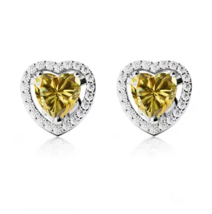 24k White Gold Plated 4 Ct Created Halo Heart Yellow Sapphire Stud Earrings