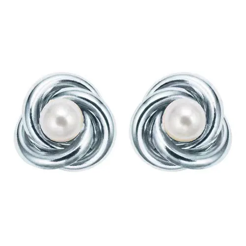 24K White Gold Plated White Freshwater Pearl Round 3 CT Stud Earrings