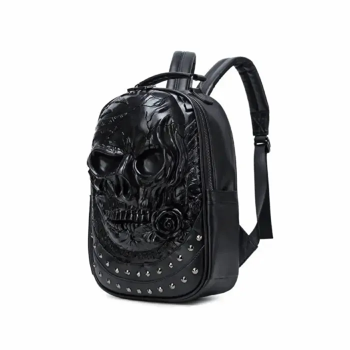 3D Embossed Skull with Rose PU Leather Backpack