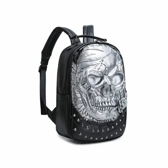 3D Embossed Skull with Rose PU Leather Backpack