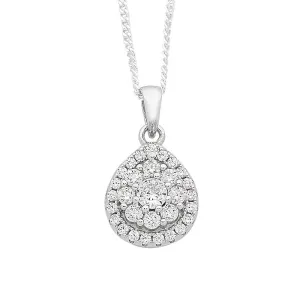 45cm Sterling Silver Cubic Zirconia Pear Halo Necklace