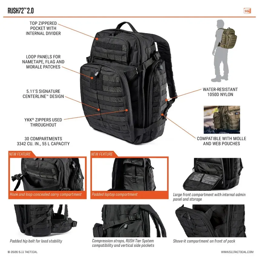 5.11 Rush 72 2.0 Backpack 55L - Multiple Variants