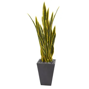 54" Artificial Sansevieria Plant in Slate Planter - Low Maintenance, Life-Like & Vibrant Silk Plants For Busy People.