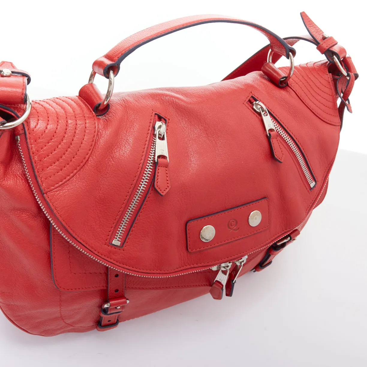 ALEXANDER MCQUEEN Faithful red leather zip biker detail crossbody bag