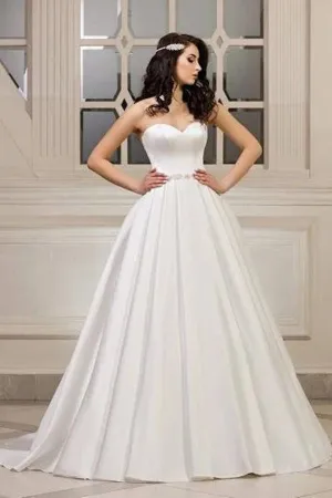 Anneprom Chic Ivory Wedding Dress Long Bateau Satin Cheap A Line Sweetheart Wedding Dress APW0249