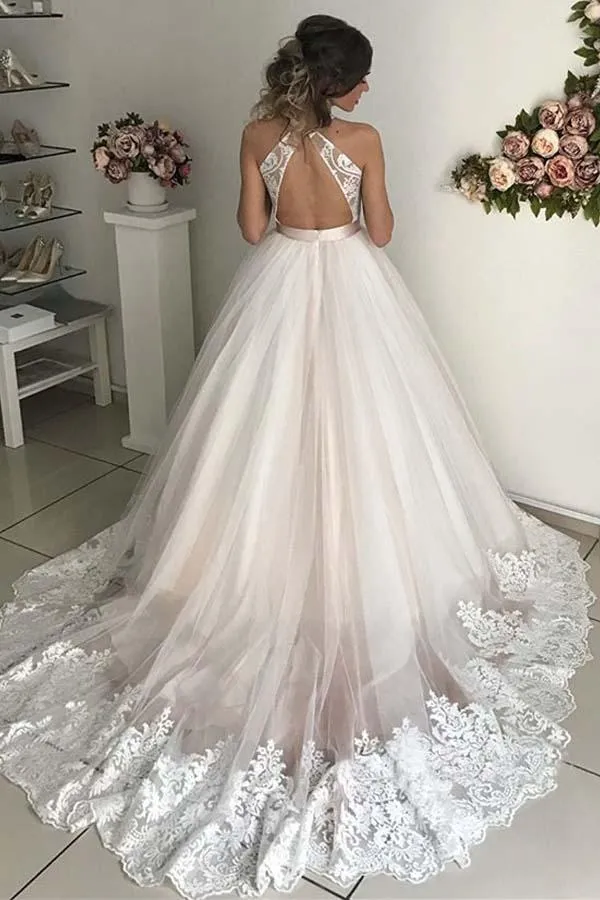 Anneprom Gorgeous V-Neck Sleeveless Tulle Wedding Dresses Bridal Gowns APW0223